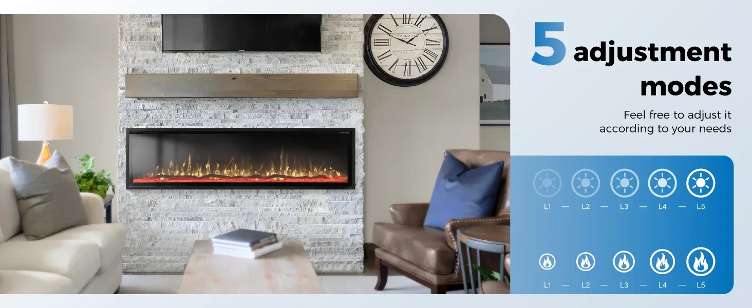 Electric Fireplace, Wall, 750W, Metal - detail 8