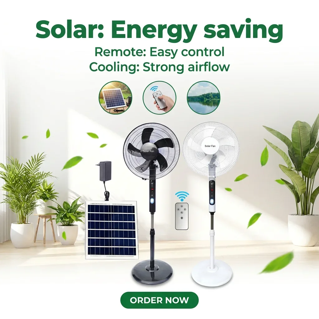 Oscillating Stand Fan, Solar, Solar Panel +DC, 25 W(0.03hp) - detail 2