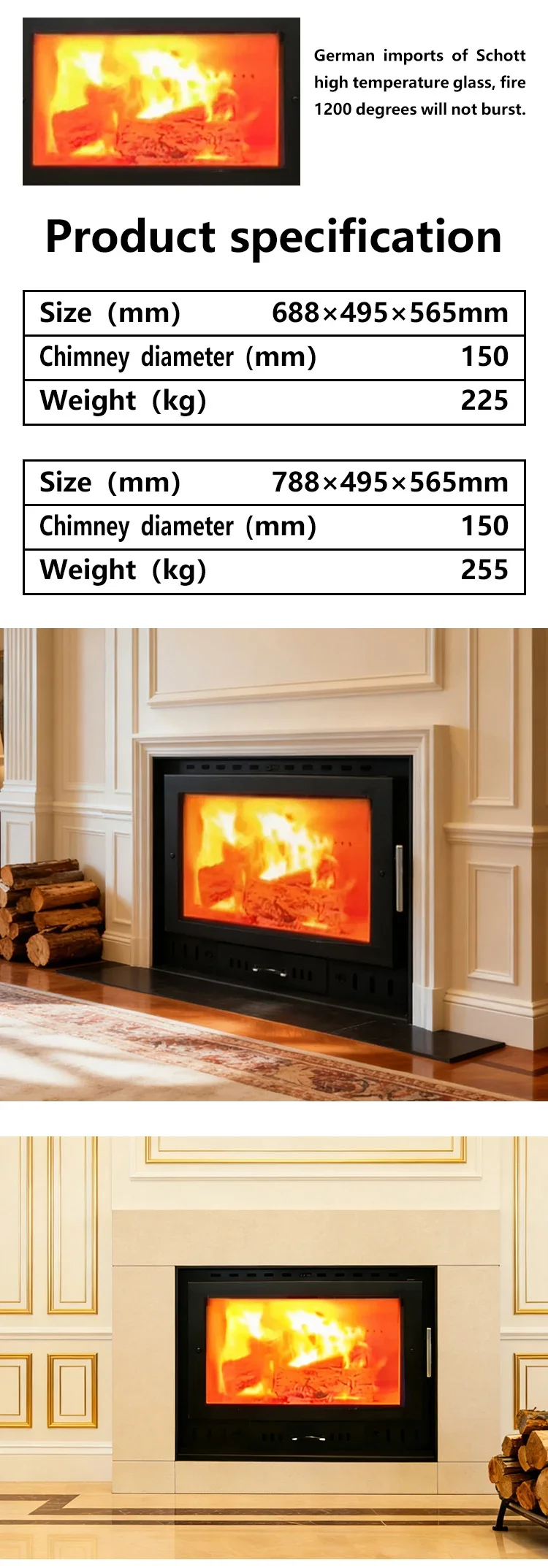 Real Fire Steel Fireplace, 3-Year, Wood Fireplaces - detail 4