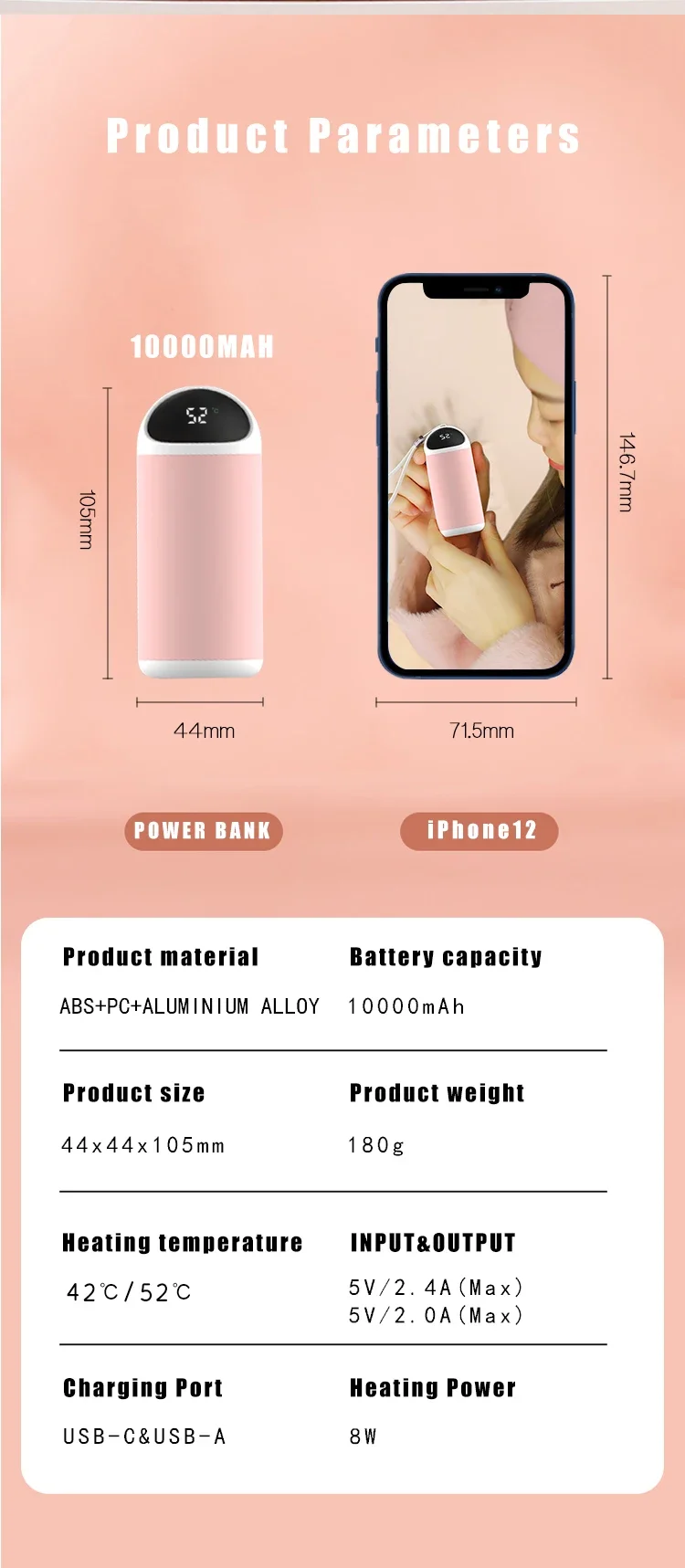 Hand Warmer, 10000mAh, 5V, USB-A, Portable - detail 2