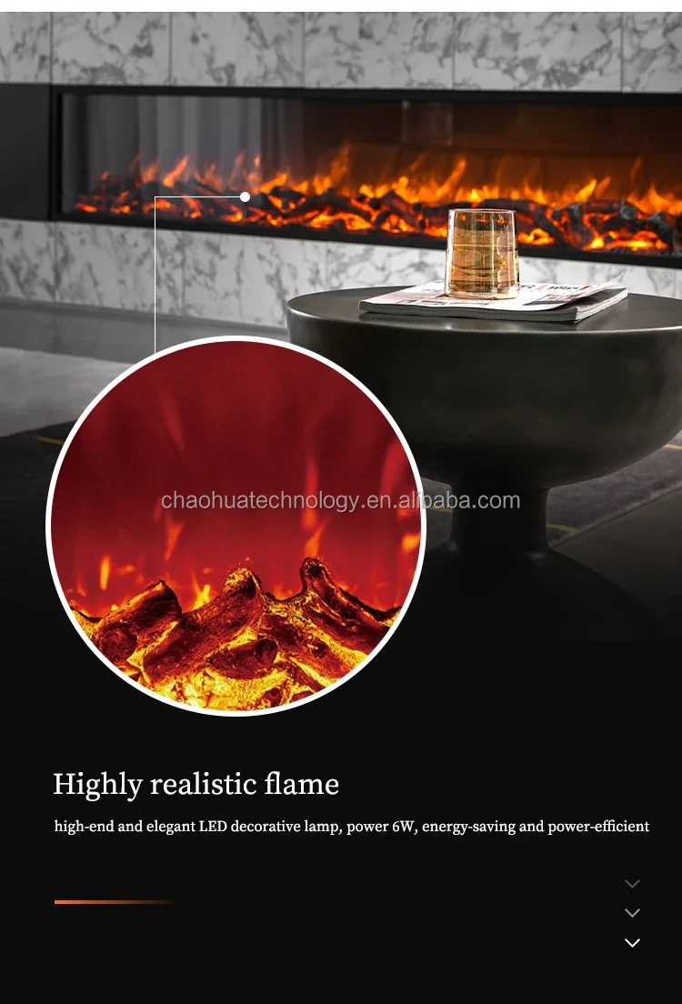 Electric Fireplace, LED, 500-1500W, Glass - detail 6