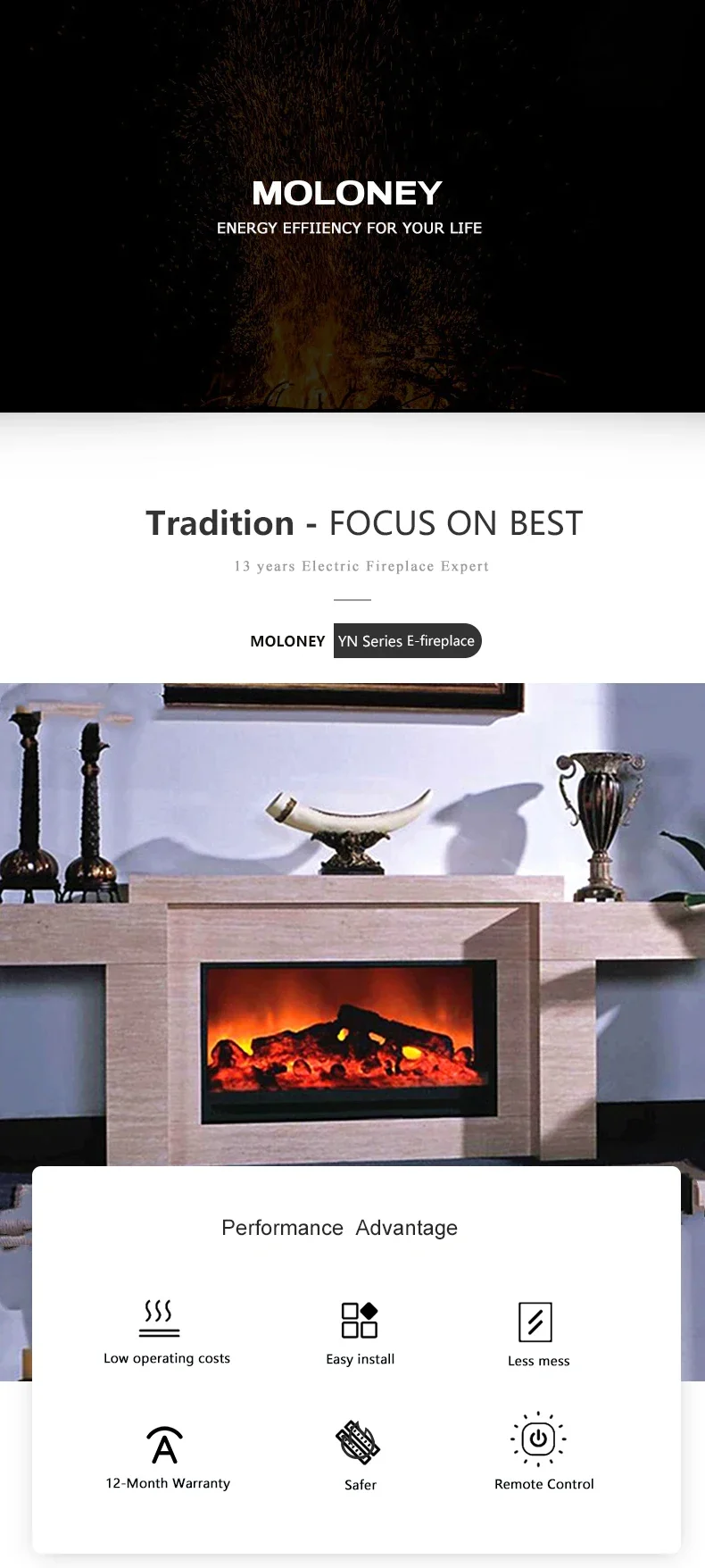 Electric Fireplace, 60''70''79''Inch, Wall - detail 2