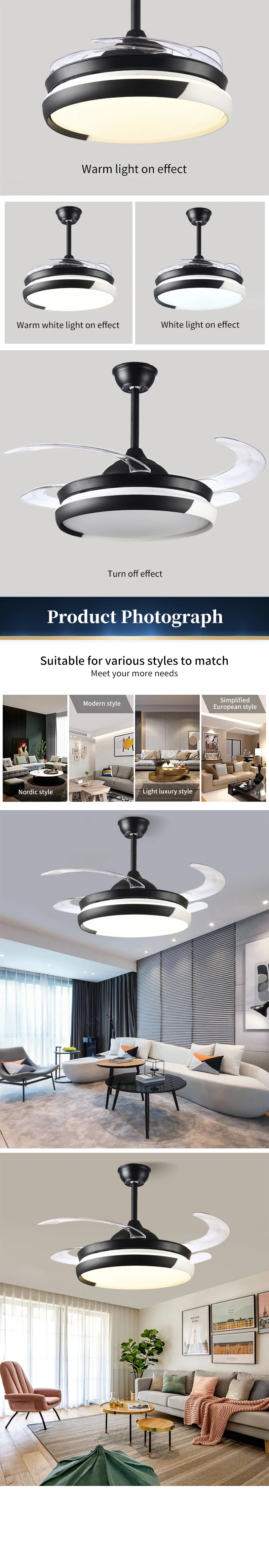 Led Ceiling Fan, Metal+Acrylic Blades - detail 6