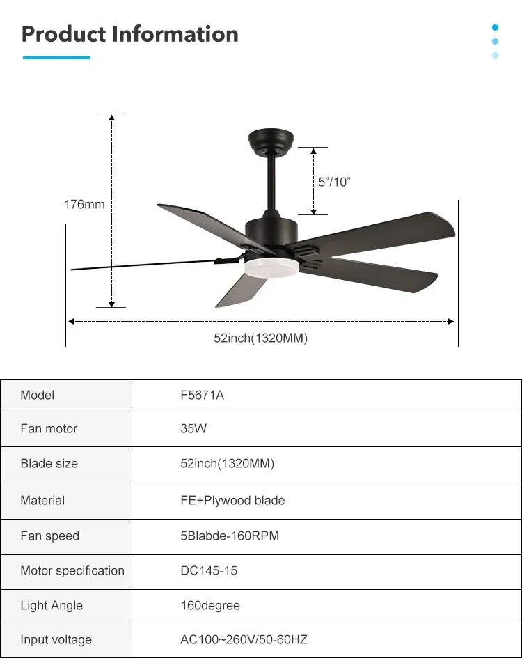 Ceiling Fans, FE+Plywood Blade, F5671A-52 - detail 4