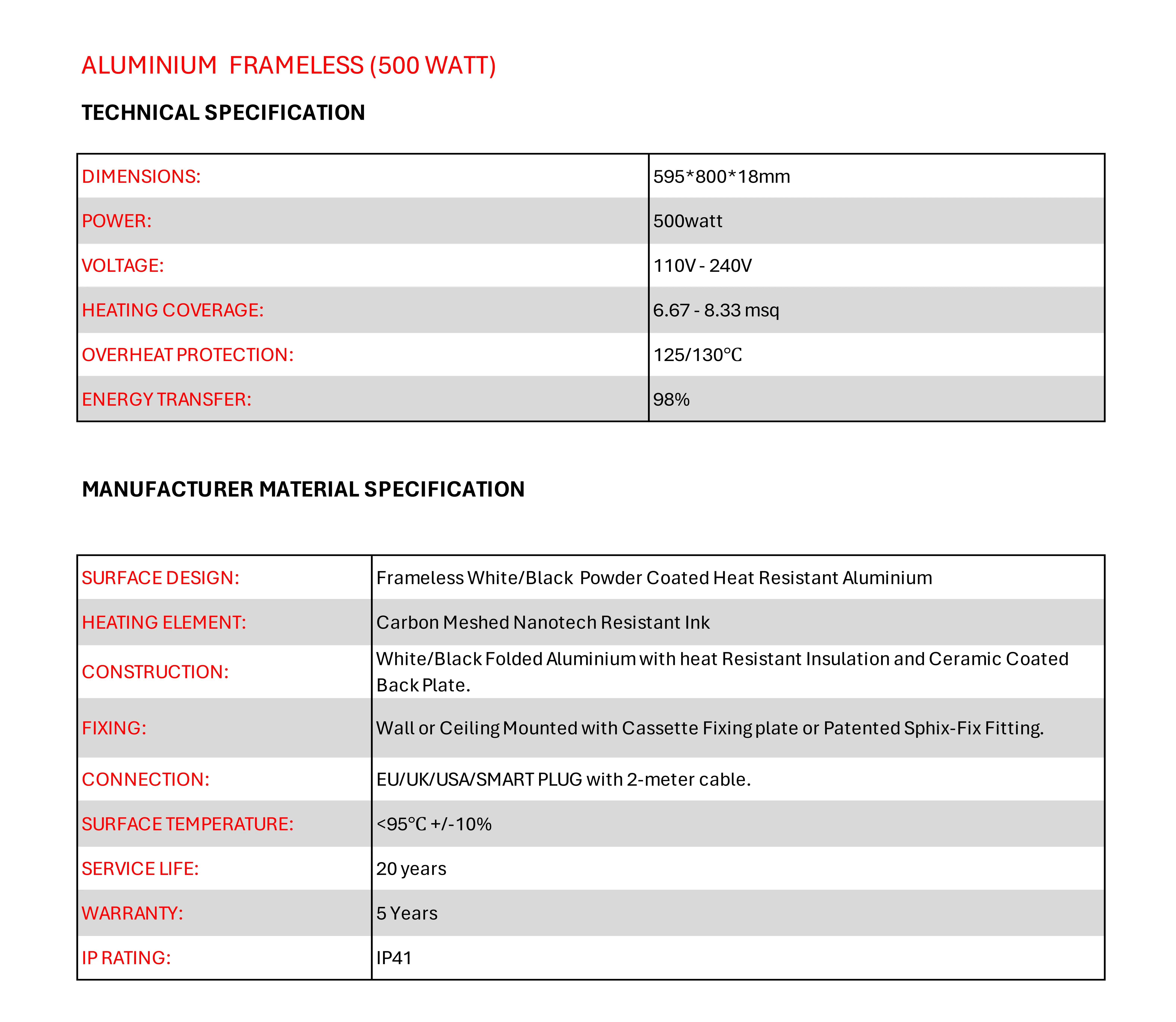 Infrared Heating Panel, 500W, Waterproof - detail 26