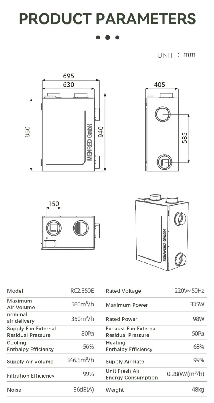 Fan, HEPA, Wall, ERV, 350m3/h - detail 18