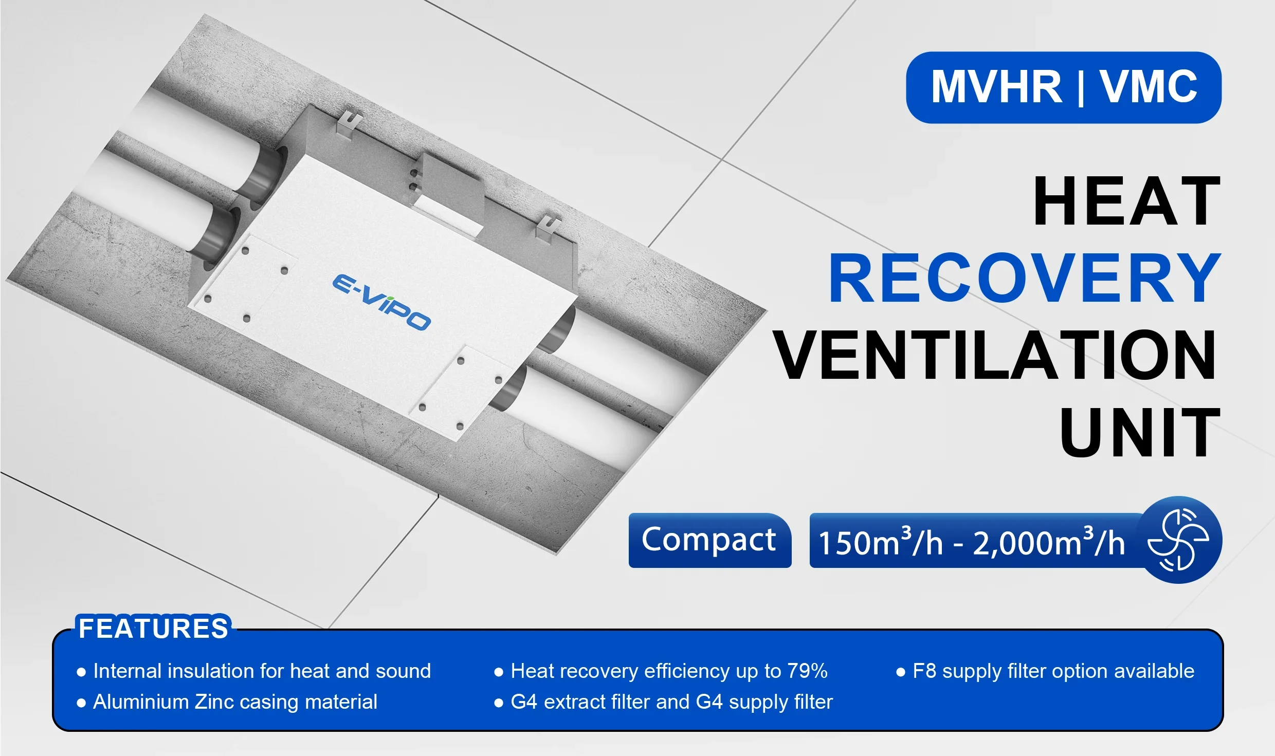 Mvhr Heat Recovery Unit, Ceiling, HRV, ERV - detail 2