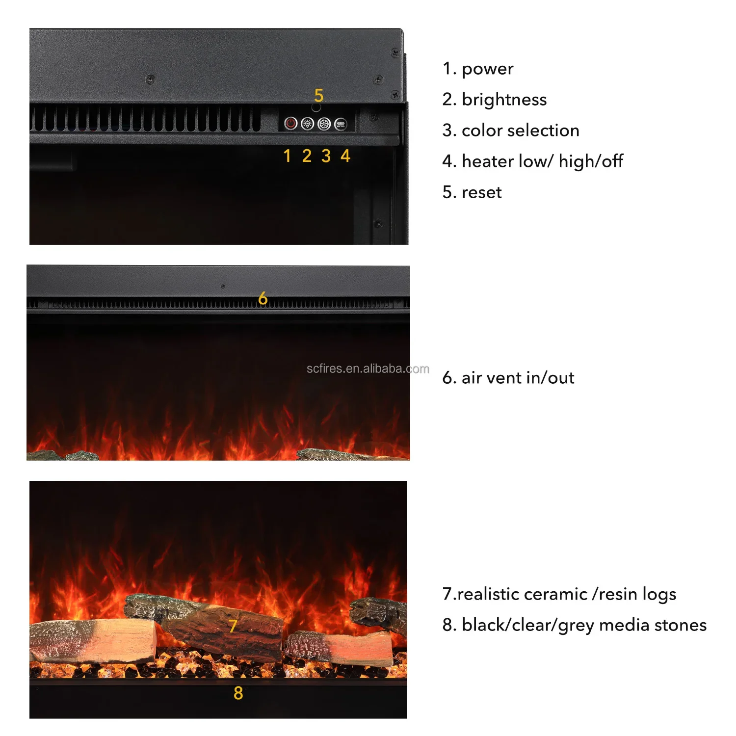 Electric Fireplace, 3D, Wall, 1-9H - detail 16