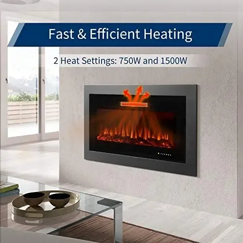 Electric Fireplace, Wall, 750~1500W, Steel+Glass - detail 10