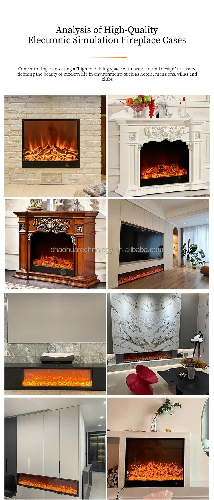 Electric Fireplace, LED, 500-1500W, Glass - detail 12