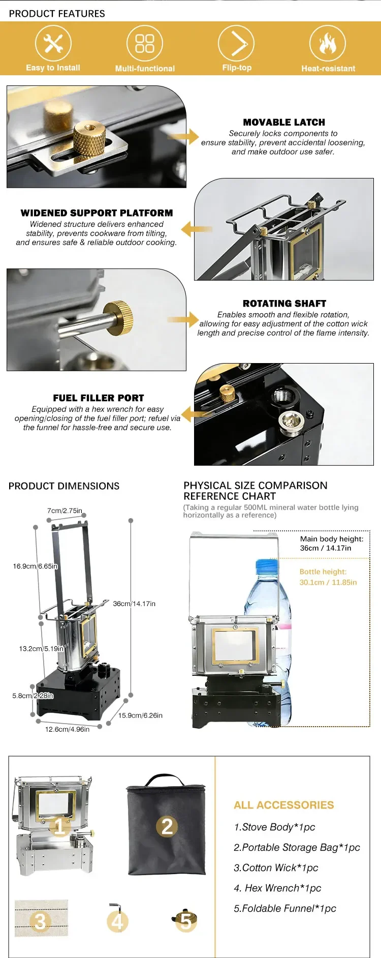 Patio Camping Kerosene Stove, INBESTCAMP, Stainless Steel - detail 6