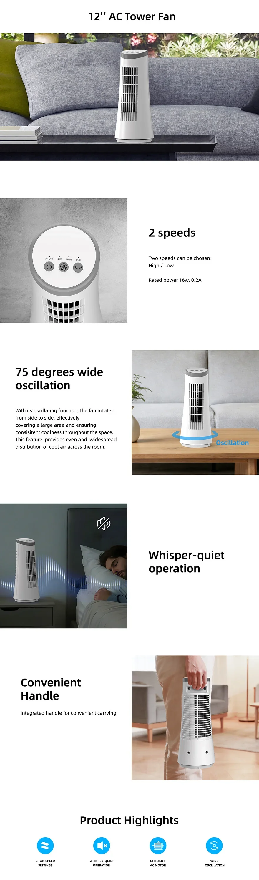 Tower Fan, 12", LED - detail 6
