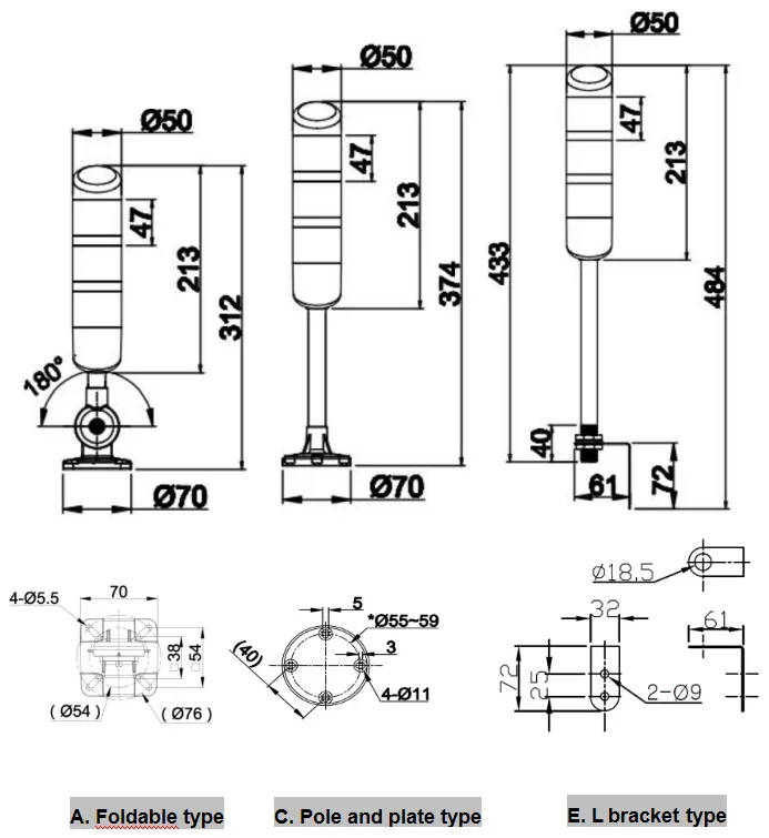 Led Signal Tower, ONN-M4-50S, 1.4W for each color - detail 6