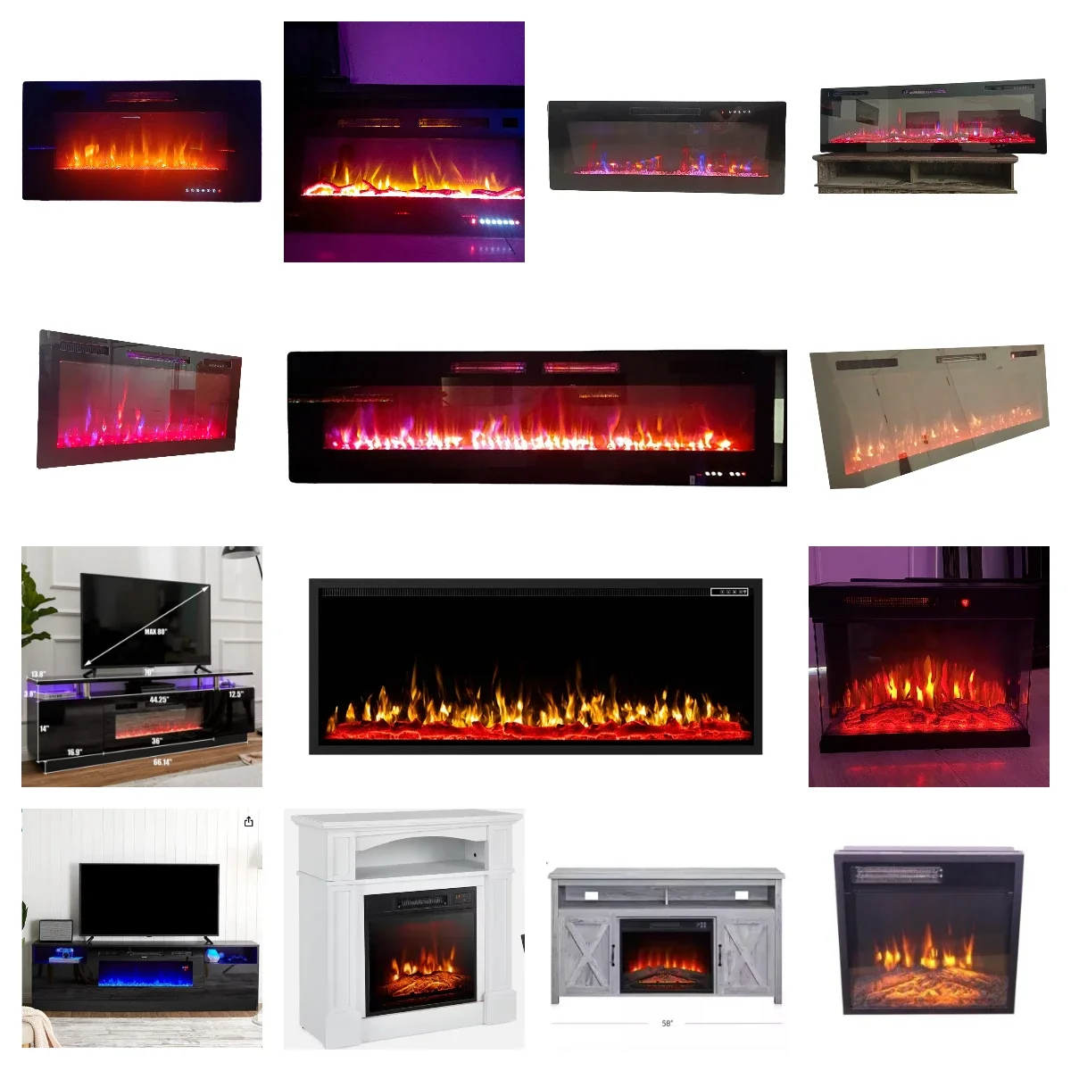 Slim Electric Insert Fireplace, 36"/42"/50"/60"/72", Wall - detail 2