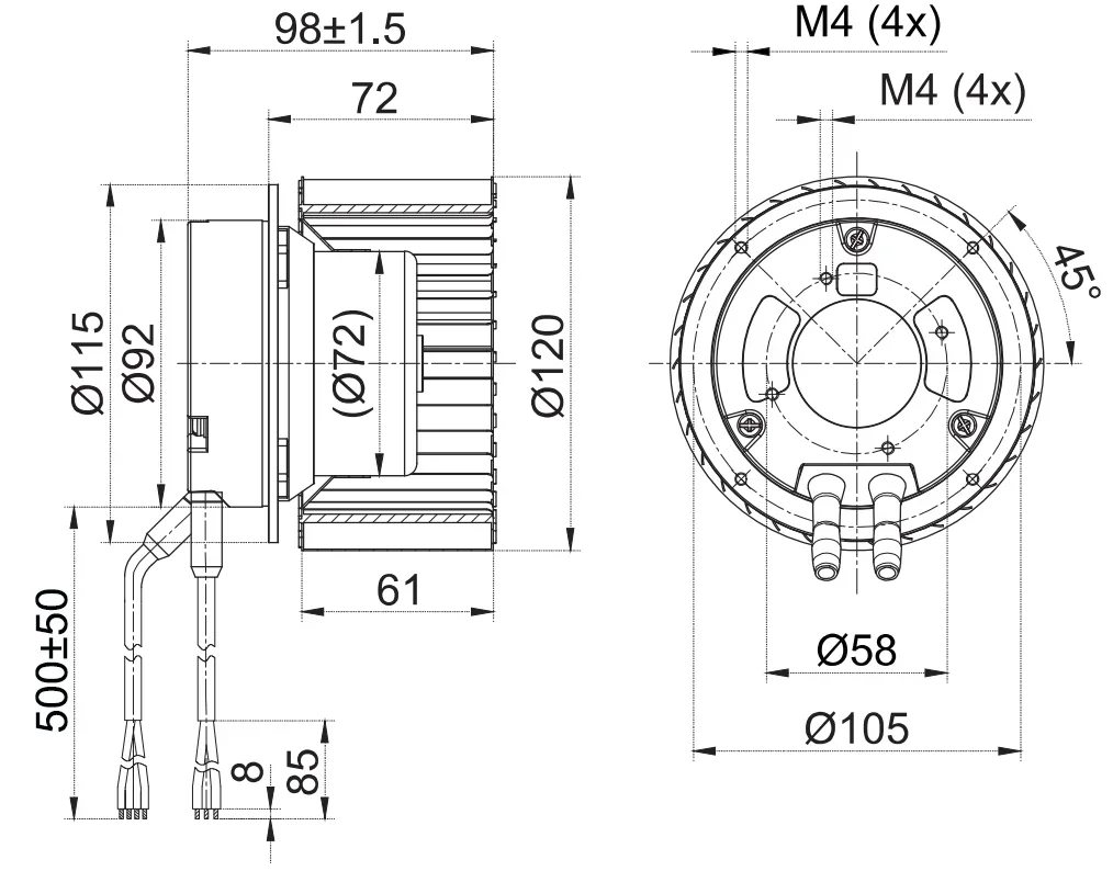 Centrifugal Blower, 120mm, 65W, Brushless, Radial - detail 10