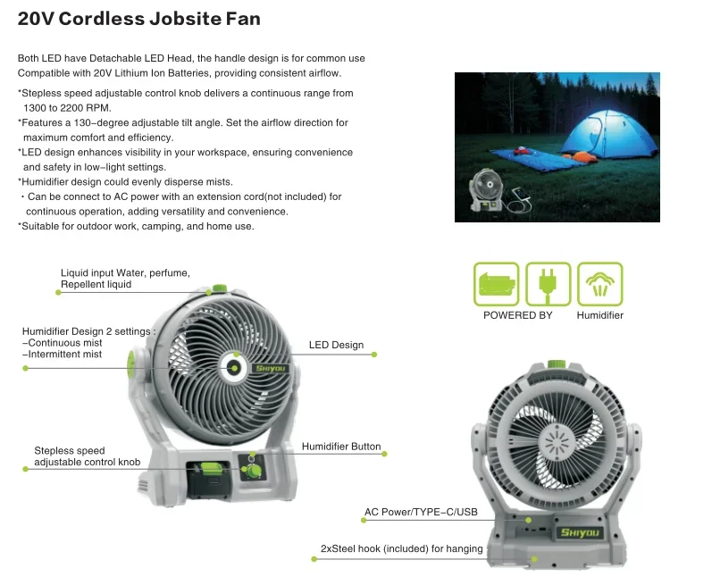 Cordless Jobsite Fan, 20V, LED, Portable - detail 10