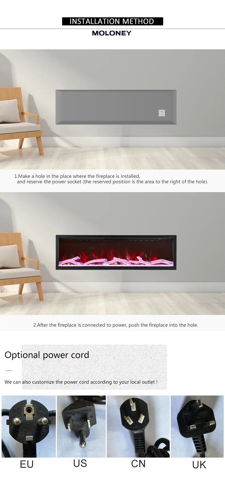 Electric Fireplace, 50inch, wall - detail 10