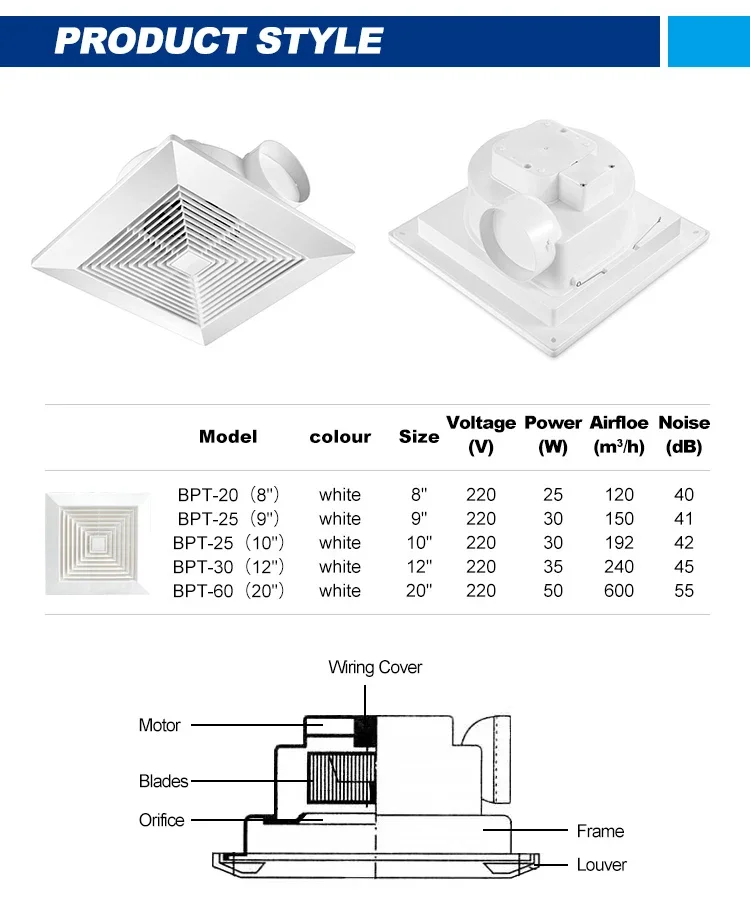 Air Suction Ventilation Fan, Ceiling, Plastic - detail 14
