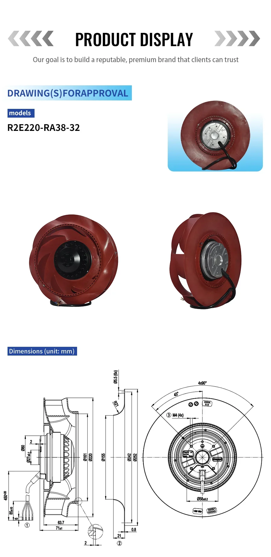 ebmpapst R2E220-RA38-32 220mm Centrifugal Fan, 230V, Aluminium - detail 6