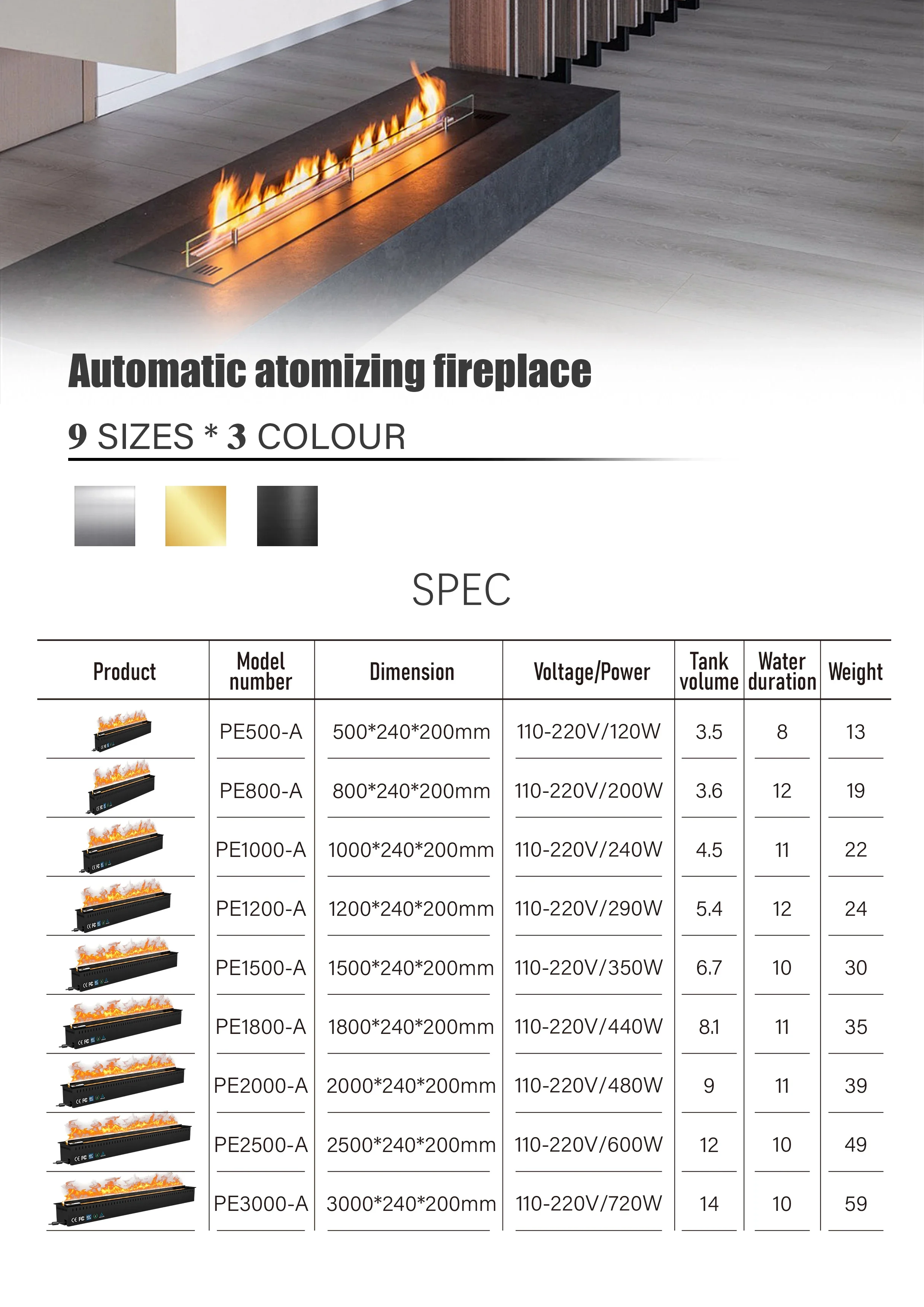 Electric Fireplace, 3D, 1000W, Metal - detail 10