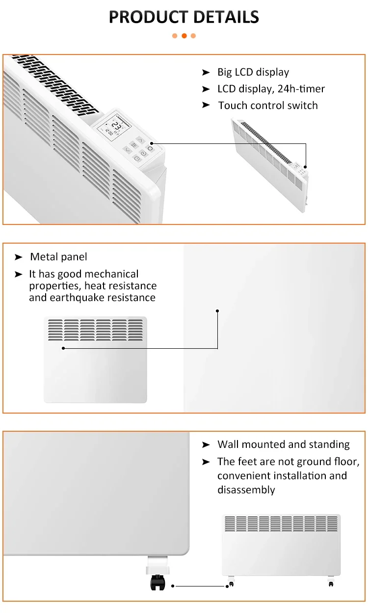 Slim Electric Convector Panel, Wall, 500W, Metal - detail 12