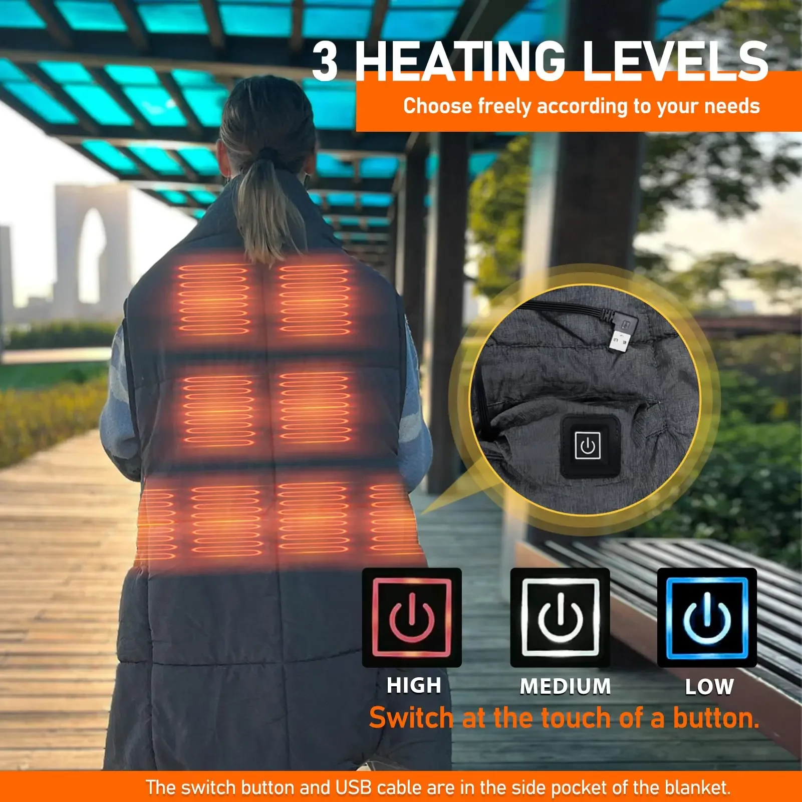Electric Heated Throw Blanket, Portable, USB - detail 8