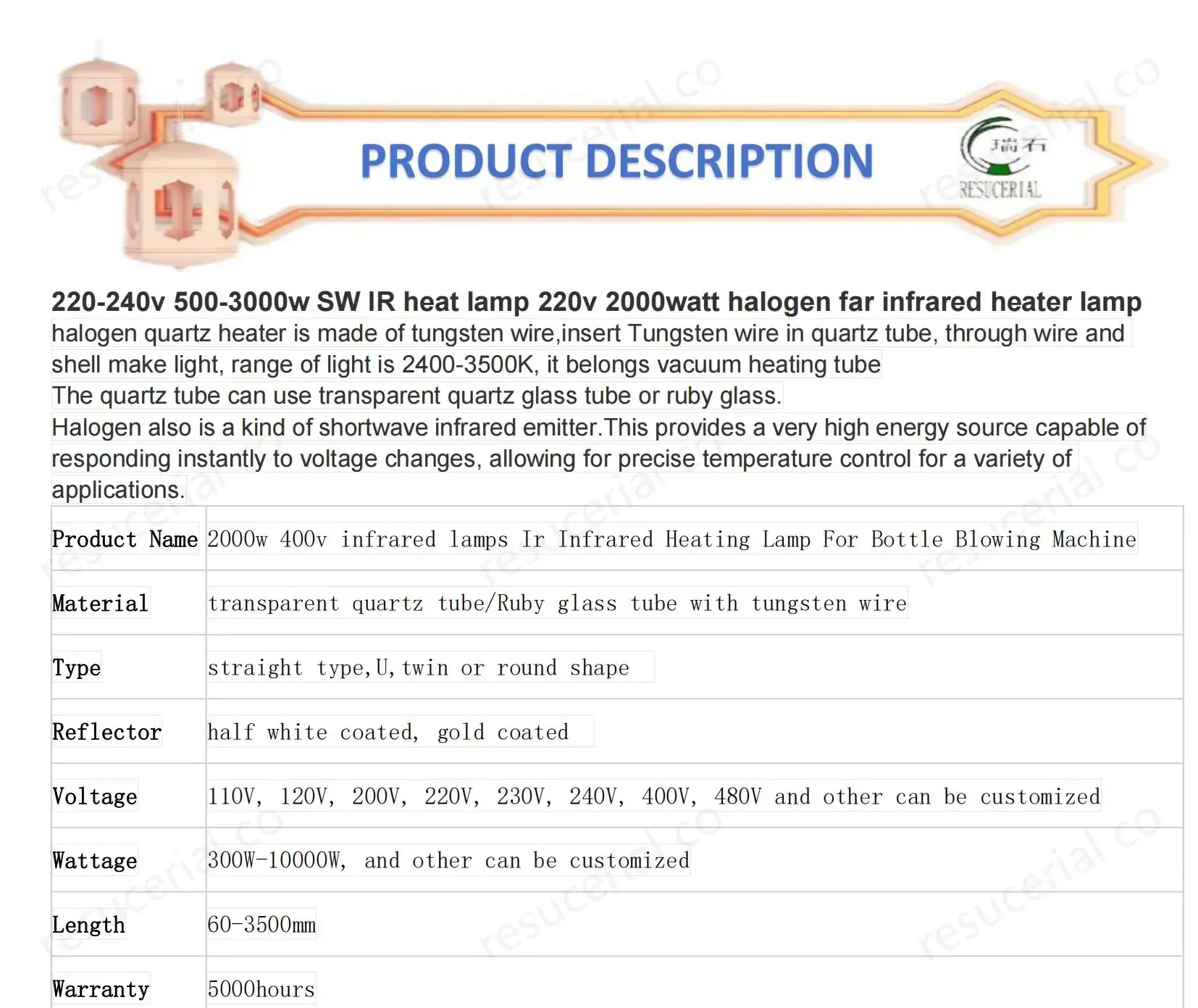 Twin Double Quartz Heater, 12V-480V, 100-10000W - detail 10