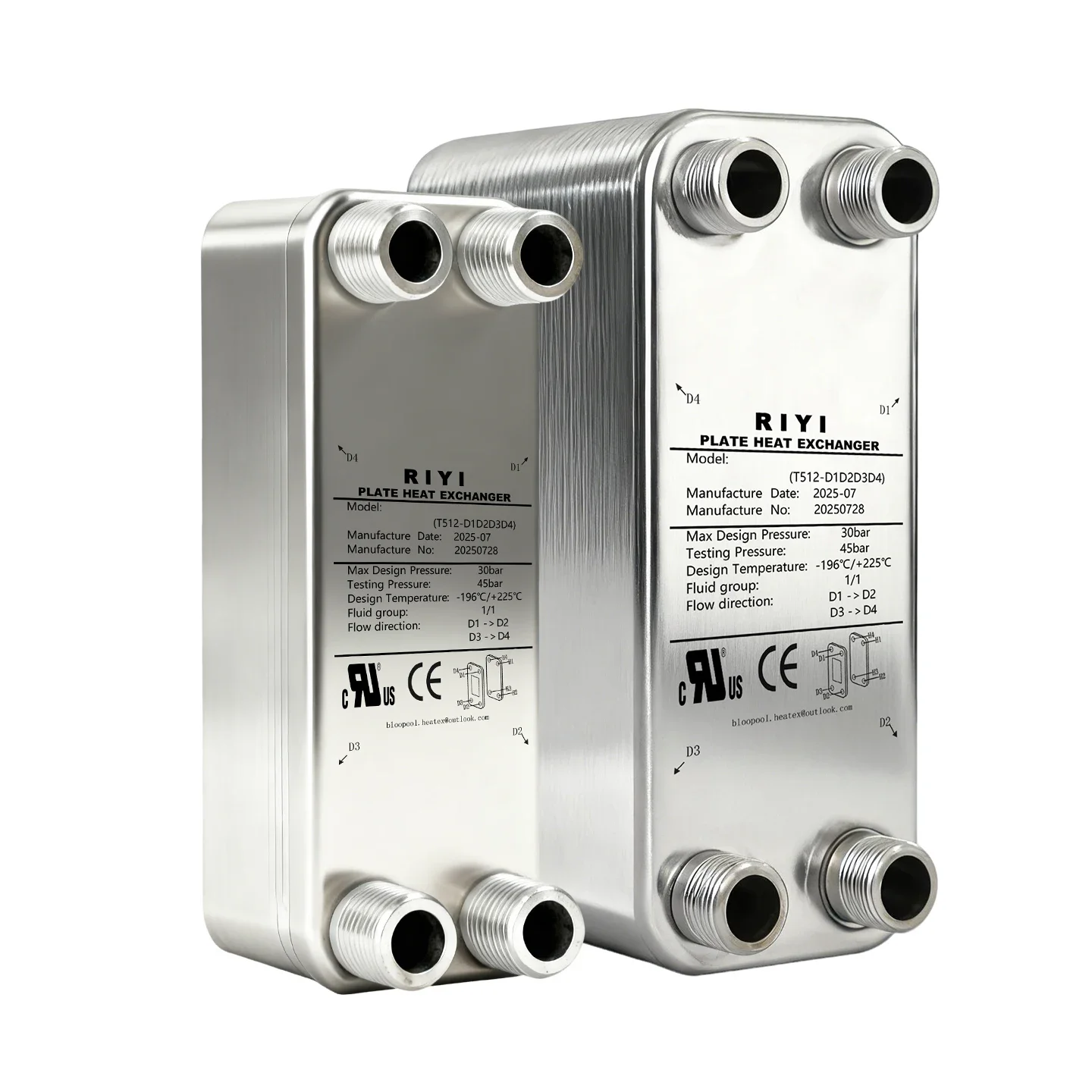 RIYI Brazed Plate Heat Exchanger, 304SS or Titanium, to 225C - detail 6