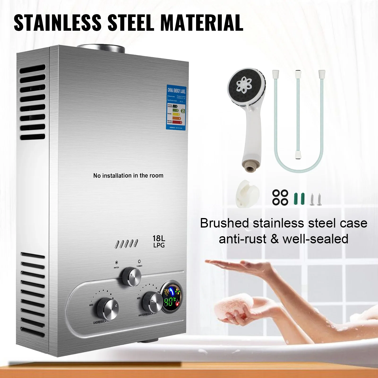 Water Heater, 12L, 4.8GPM, Stainless, Steel - detail 6