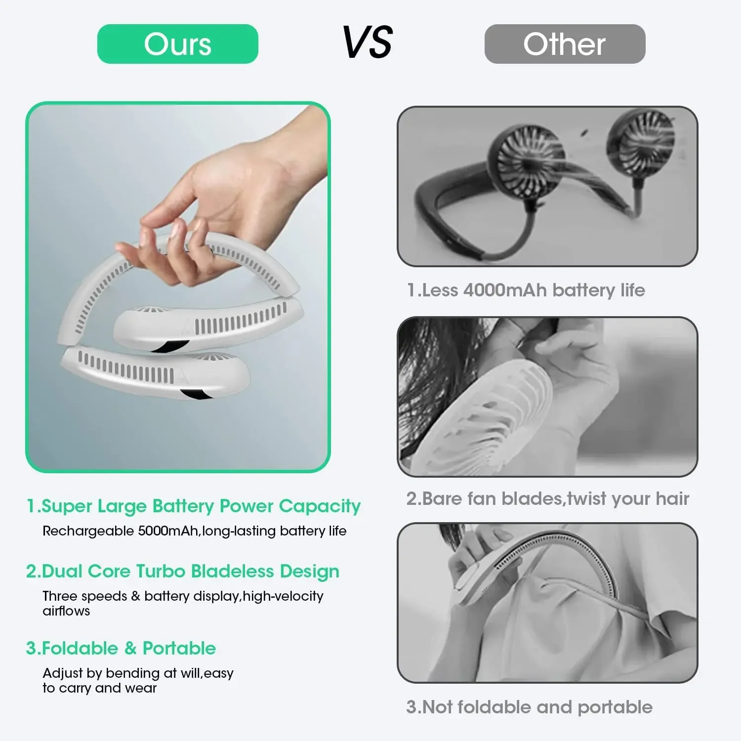 Bladeless Neck Fan, LED, Portable - detail 20