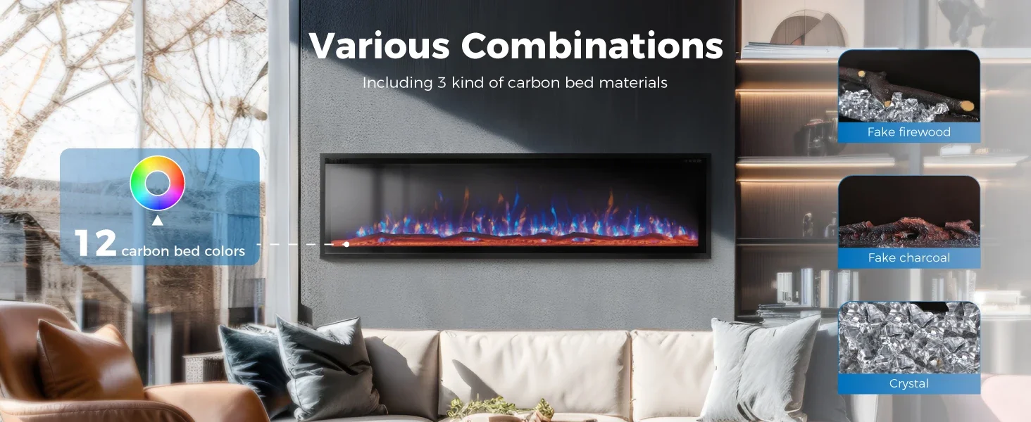 Electric Fireplace, Wall, 750W, Metal - detail 12