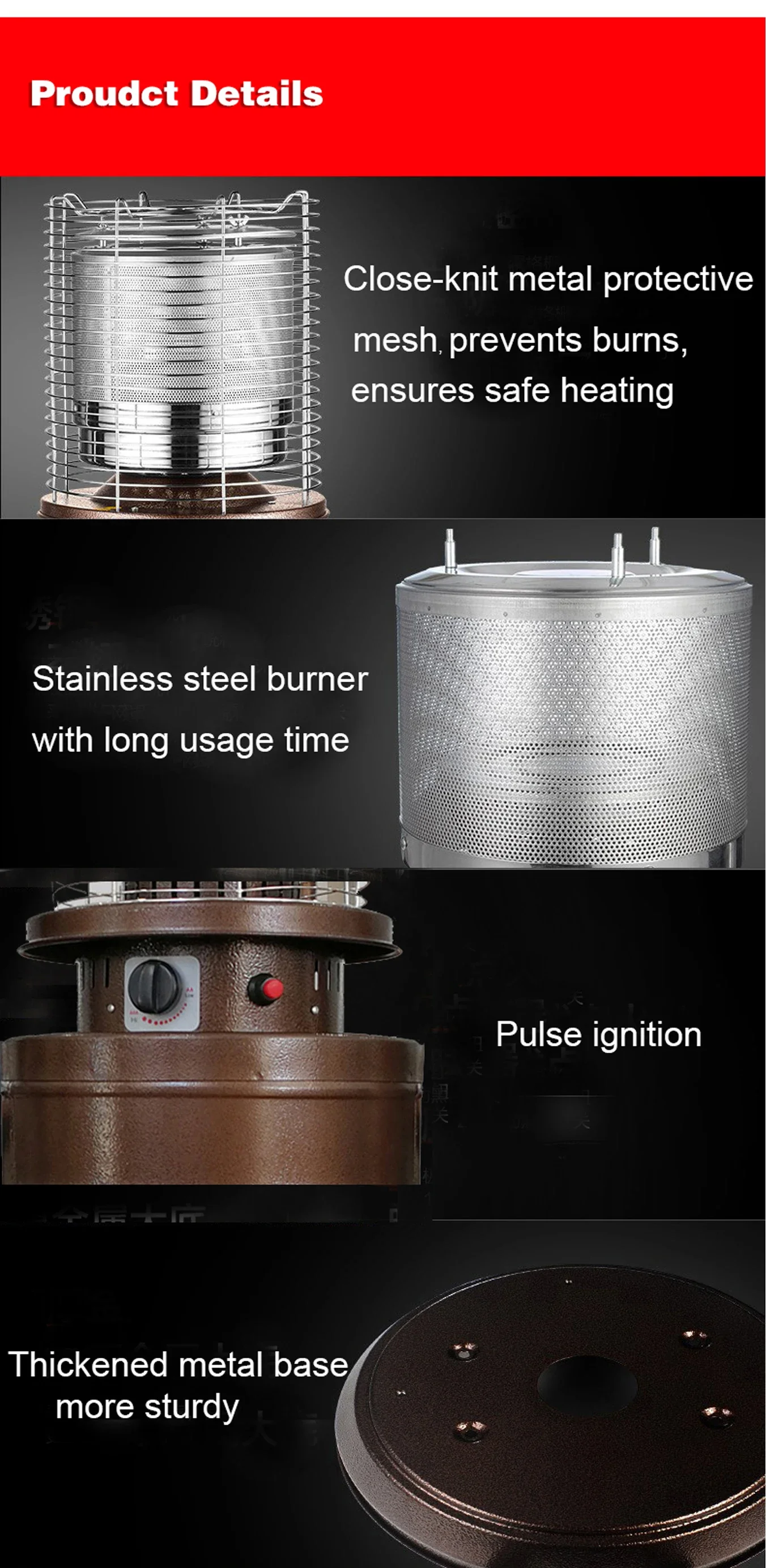 Gas Heater, LPG, 5000-10000W, Stainless steel - detail 4