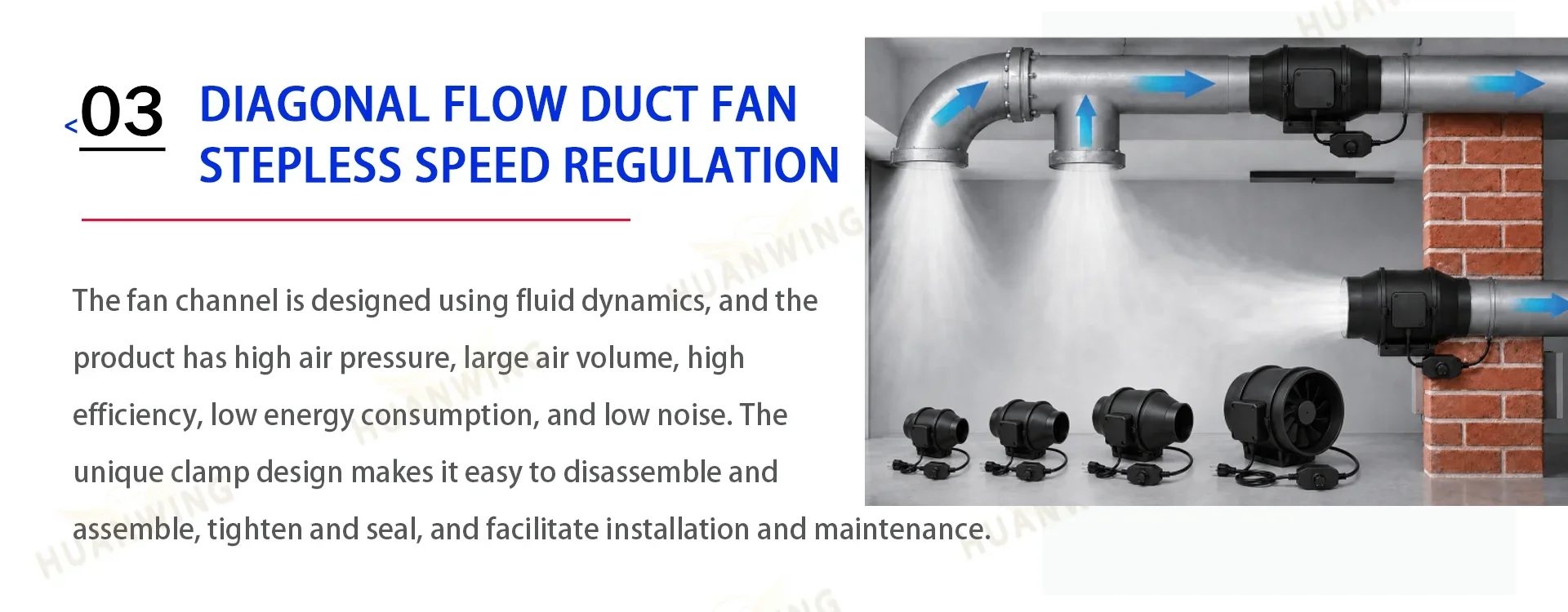 Diagonal Flow Duct Fan, HVAC, 110V-240V, 25W, 50W - detail 8