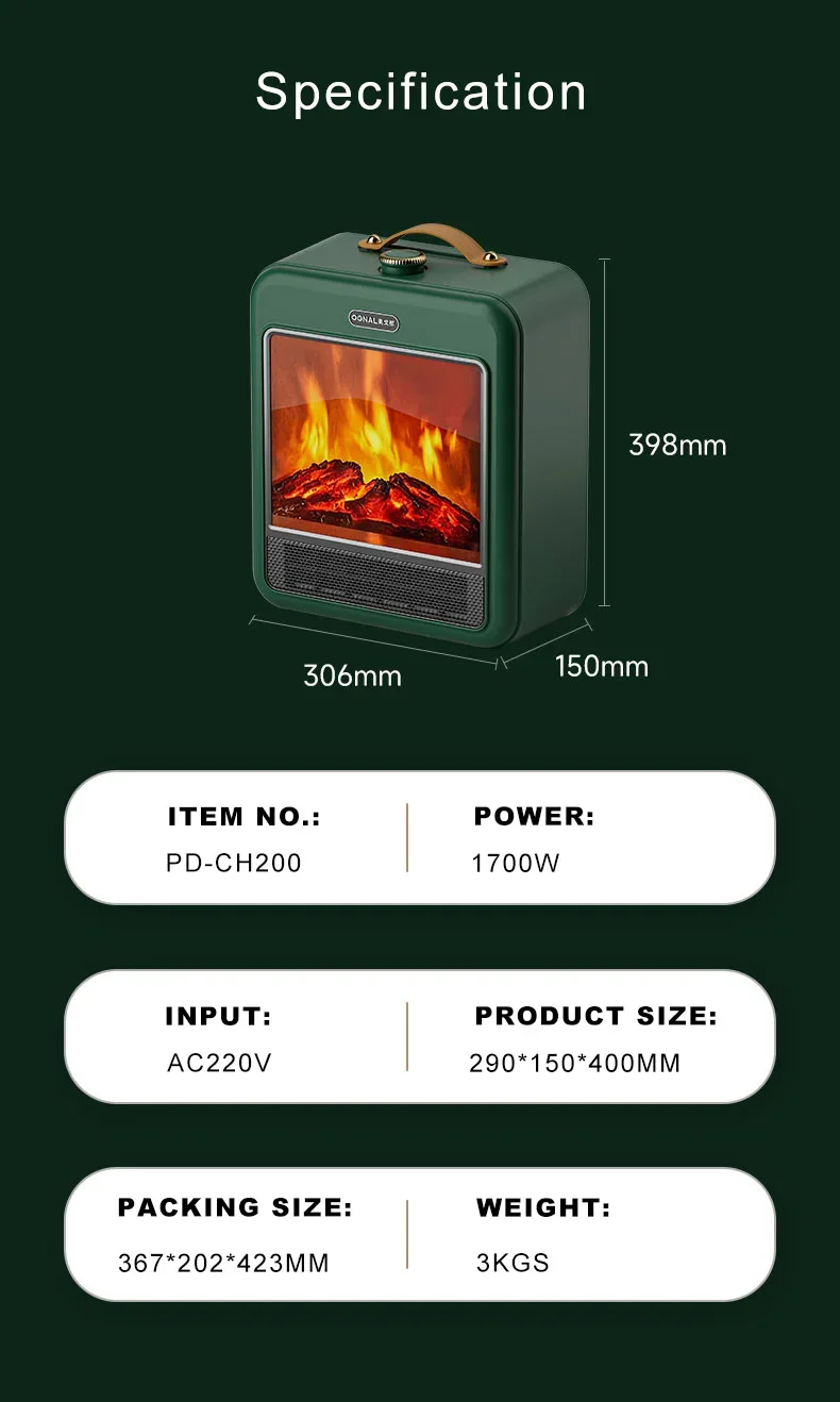 Electric Fireplace, Portable, 3D, 1700W - detail 32