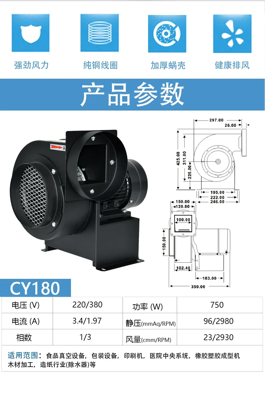 Cross Flow Fan, Centrifugal, 220V, 7500w - detail 8