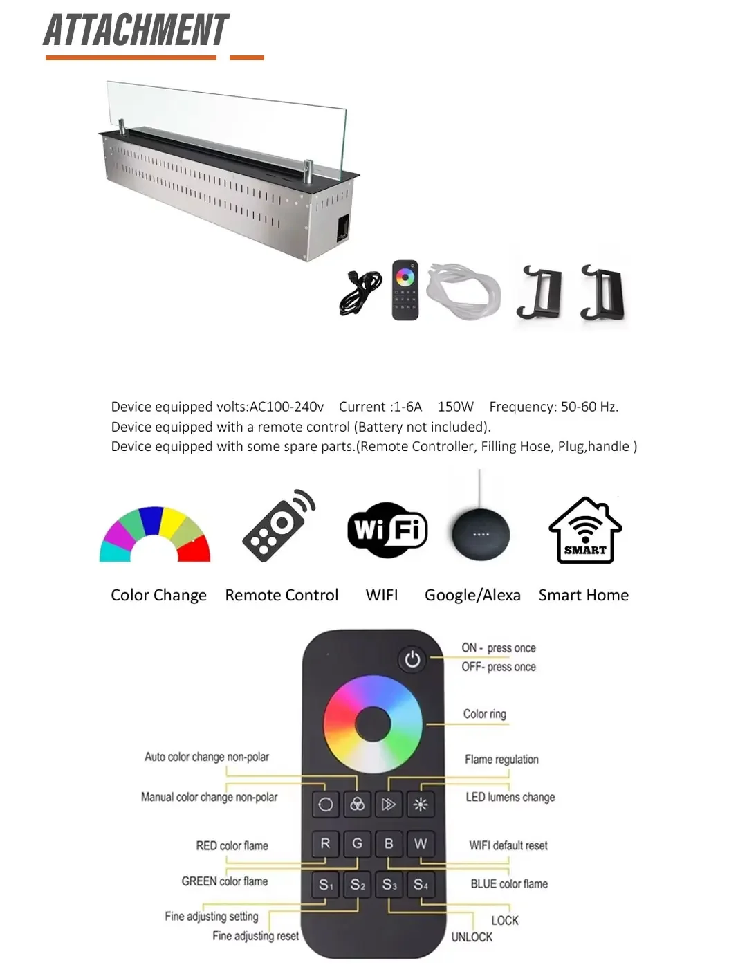 Electric Fireplace, 3D, 1000W, Metal - detail 14