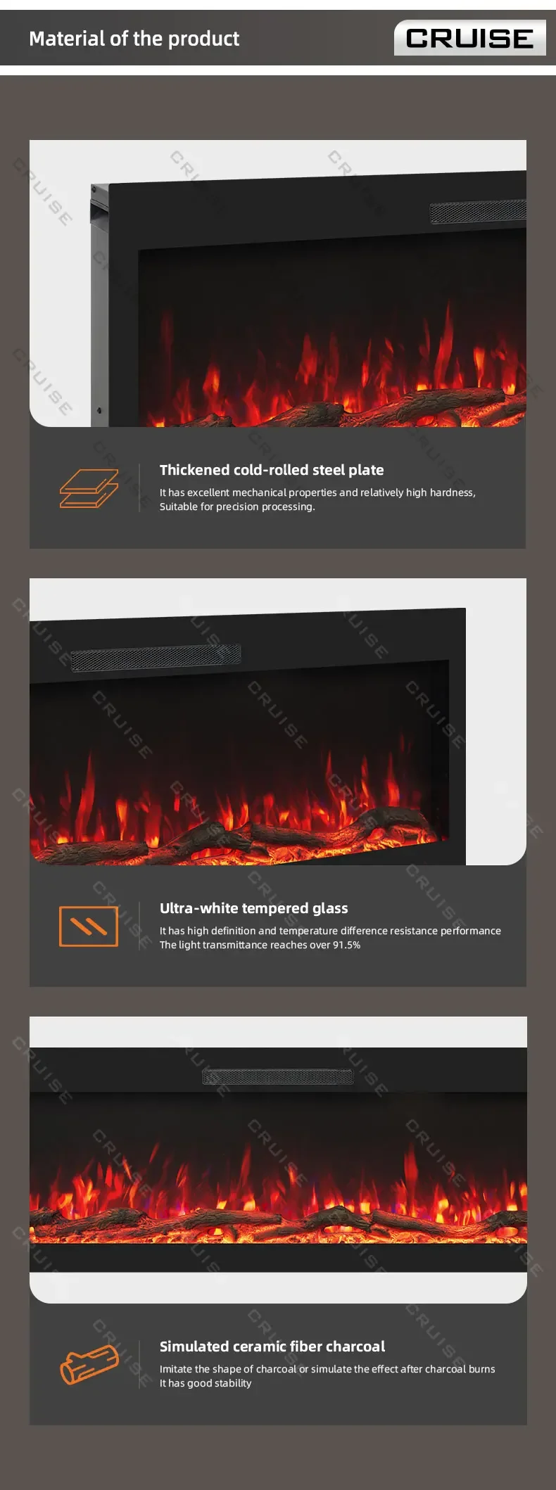 Electric Fireplace, CRUISE, 1070mm, LED - detail 8