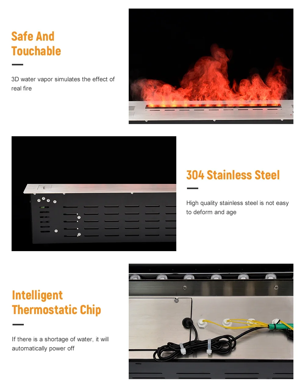 Electric Fireplace, 800-2000mm, 3D, Steel - detail 34