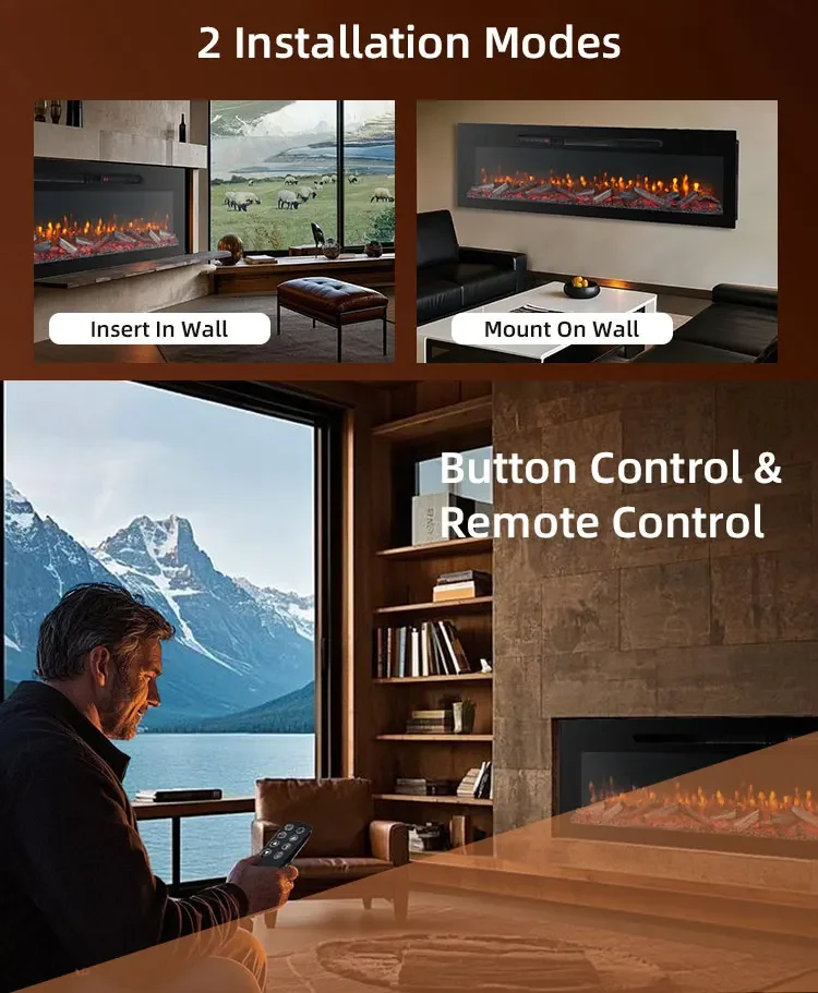 Electric Fireplace, YIKA, 1800W, Wall - detail 16