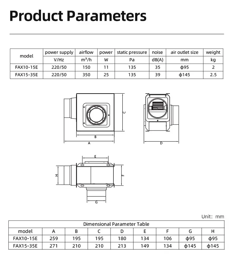 Centrifugal Split Duct Fan, Axial, Stainless Steel, FAX10-15E - detail 18