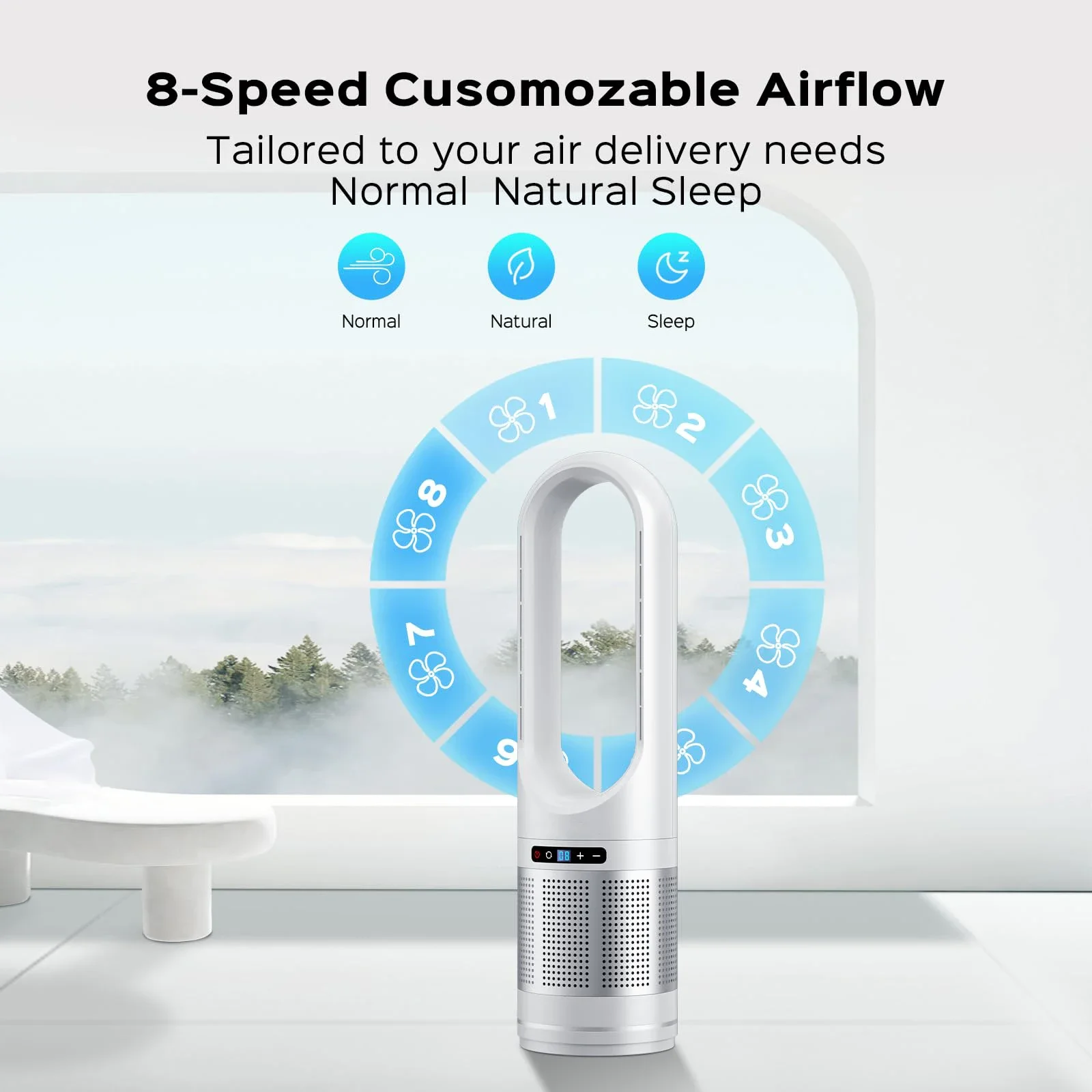 Bladeless Pedestal Fan, Portable, 8-Speed, 55dB - detail 2
