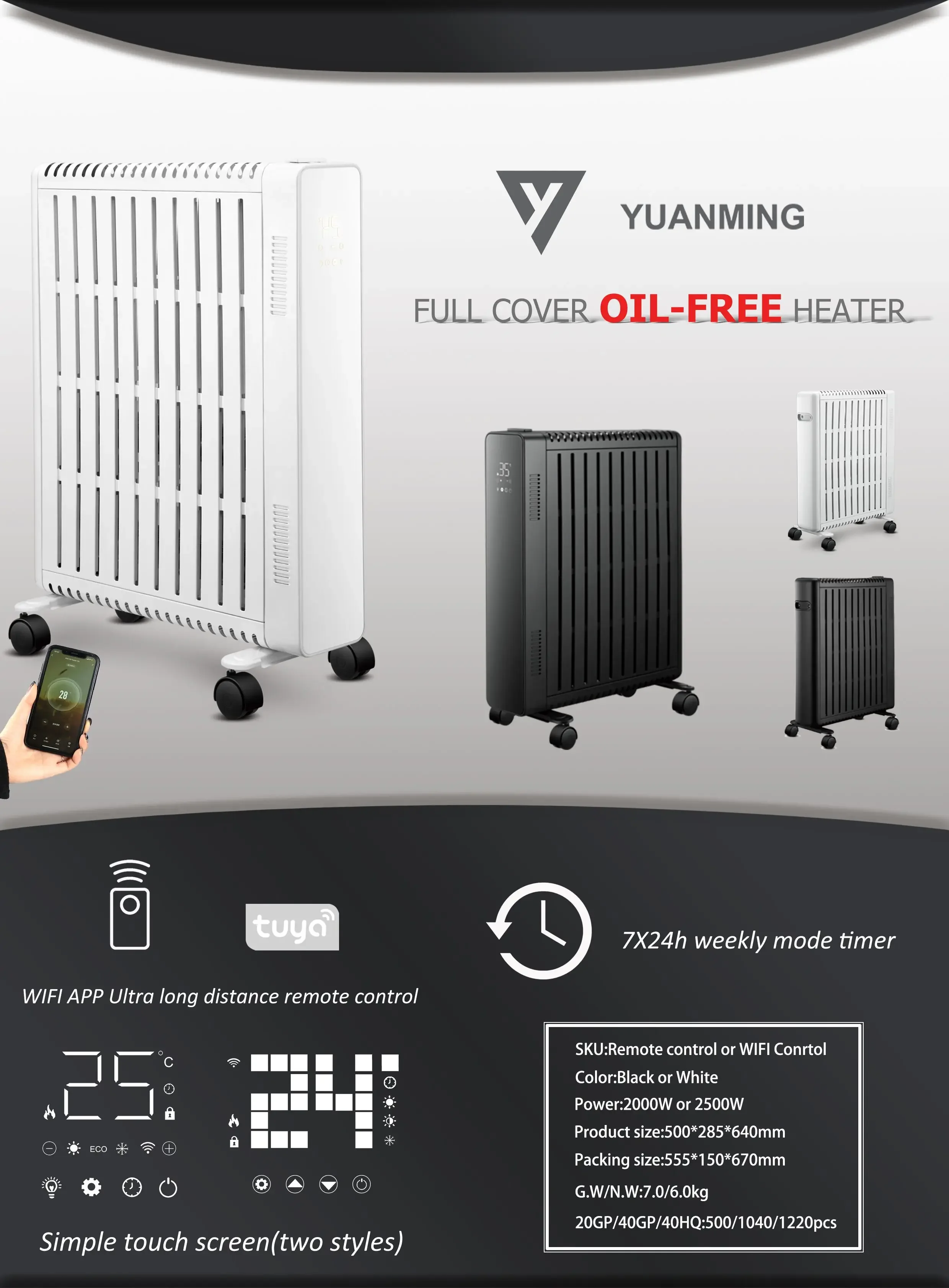 Smart App-controlled Convector Heater, 2000W, 220-240V 50Hz - detail 2