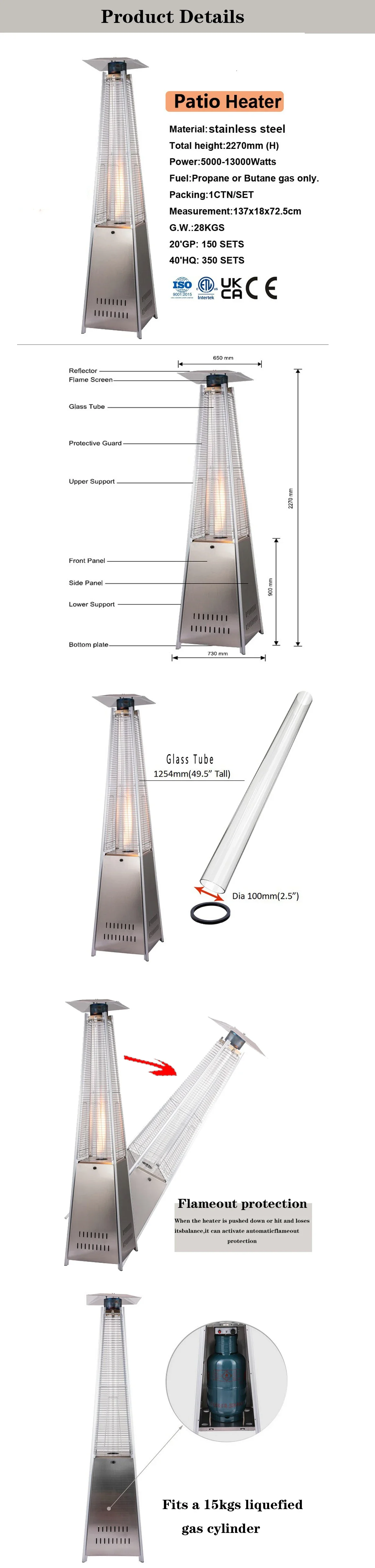Patio Heater, Stainless, Steel, Portable - detail 2