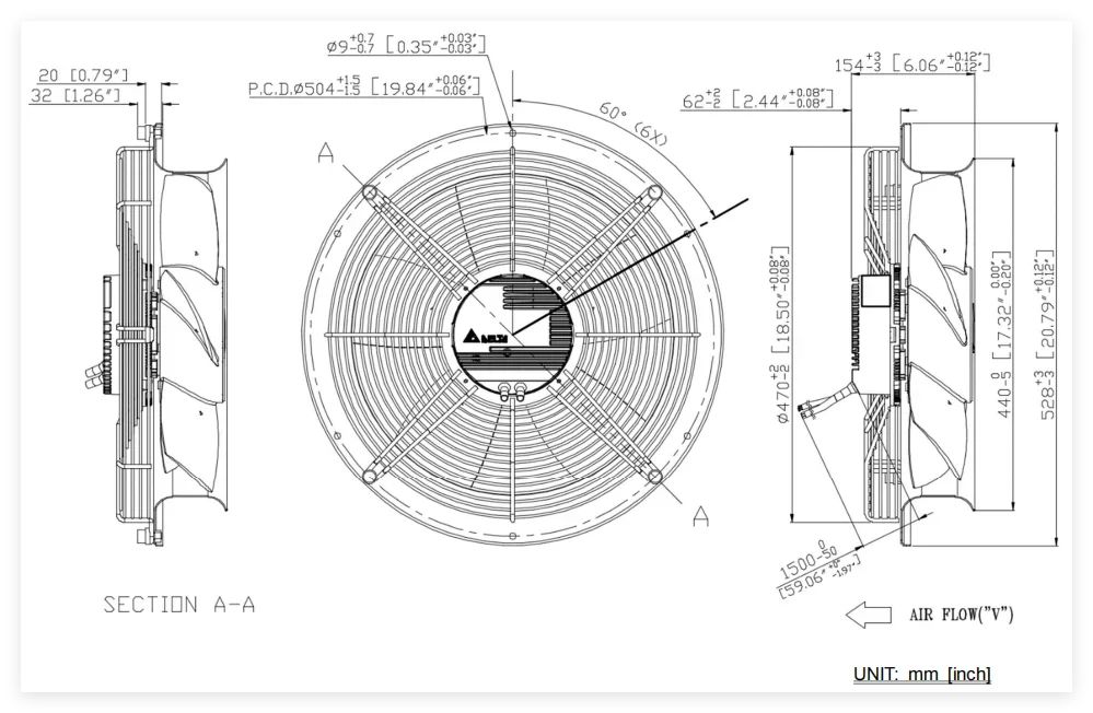 Axial Cooling Fan, GTW040FUC15E-M001, 230VAC, 420W, 3.00A - detail 12