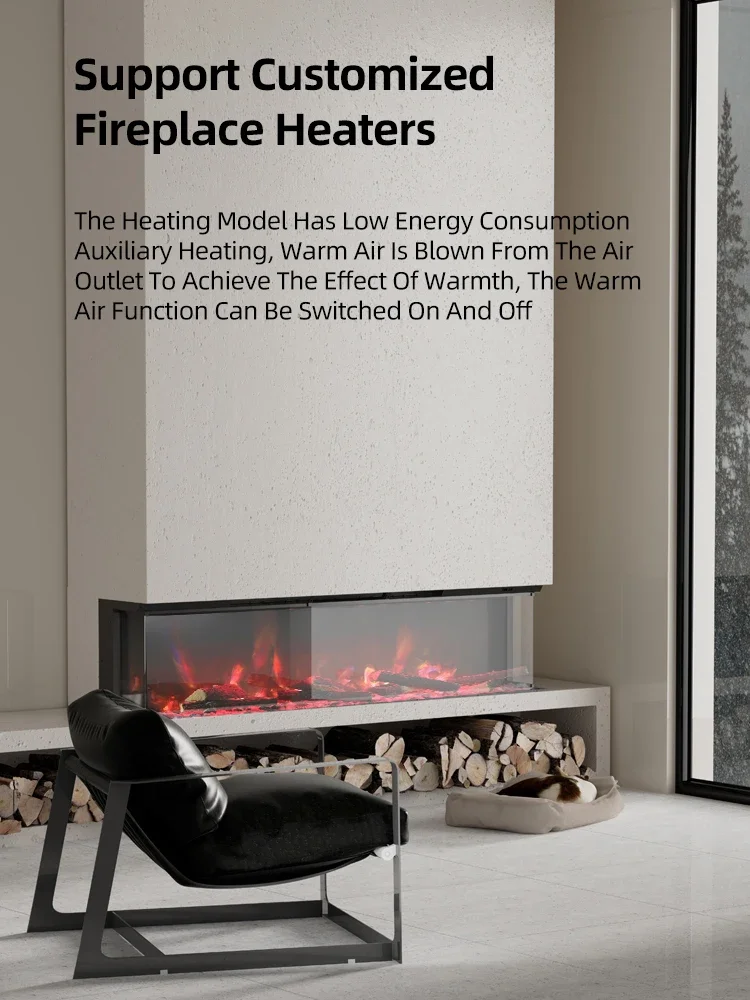 Electric Fireplace, YIKA, 900W, Log set+glass panel - detail 4