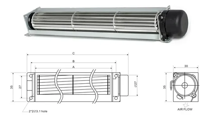 Cross Flow Fan, 25mm, 12V, Brushless, Aluminum - detail 4