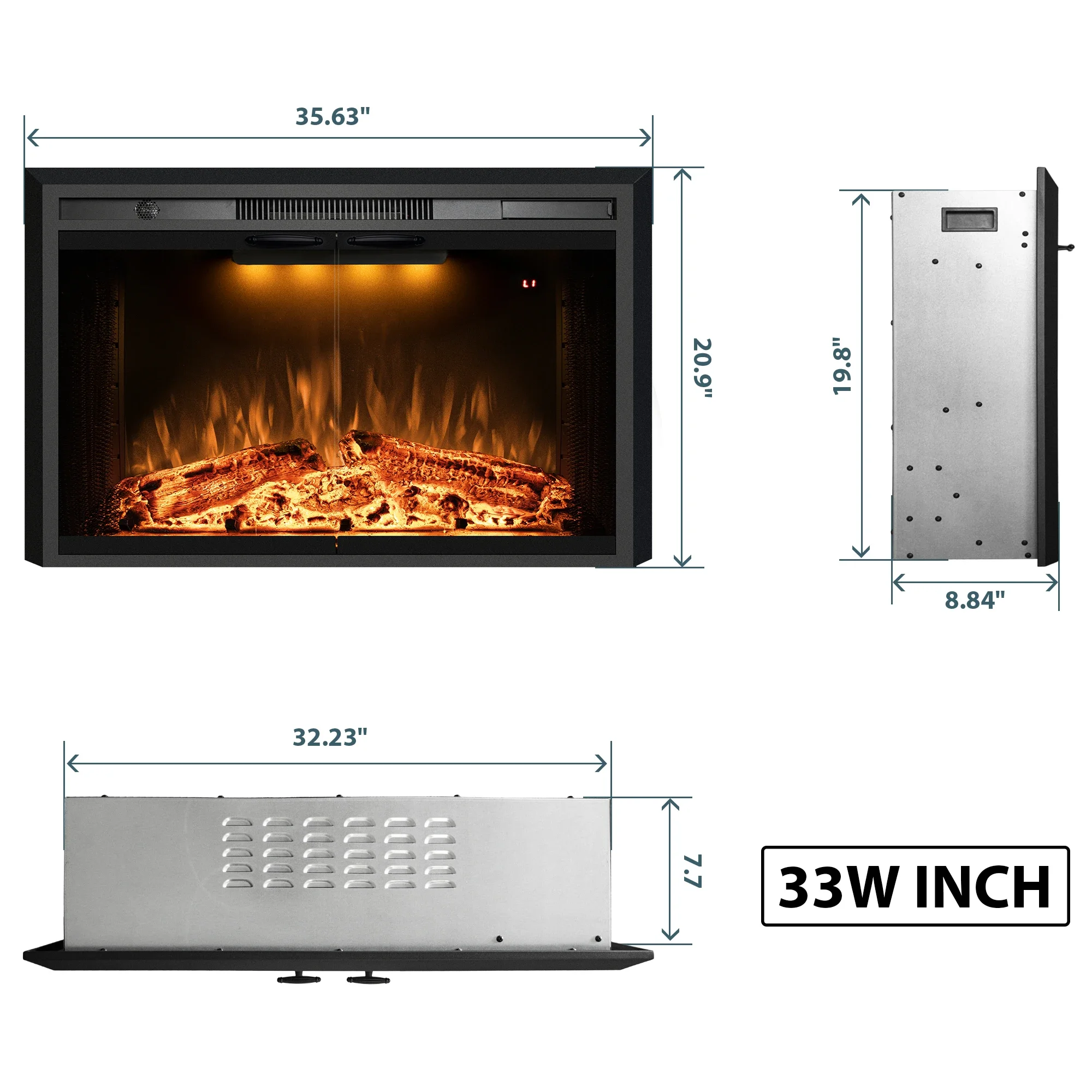 Electric Fireplace, 30-Inch, 750W, Metal+glass - detail 14