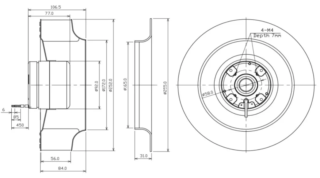 Centrifugal Blower, 250mm, 48V, Brushless, 105W - detail 10