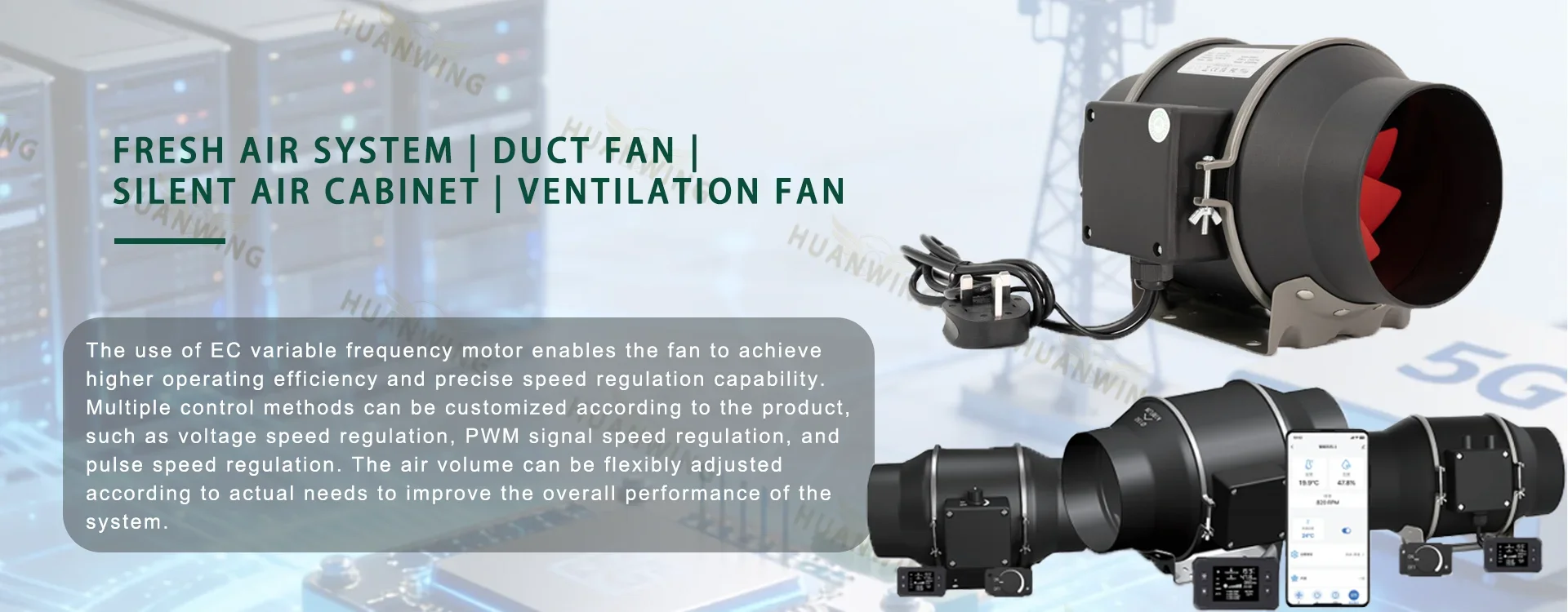 Diagonal Flow Duct Fan, HVAC, 110V-240V, 25W, 50W - detail 2