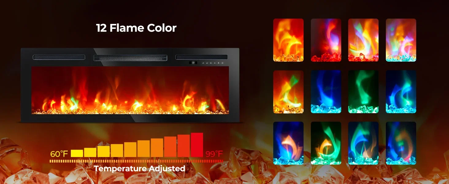 Electric Fireplace, LED, 1500 W, Metal - detail 4